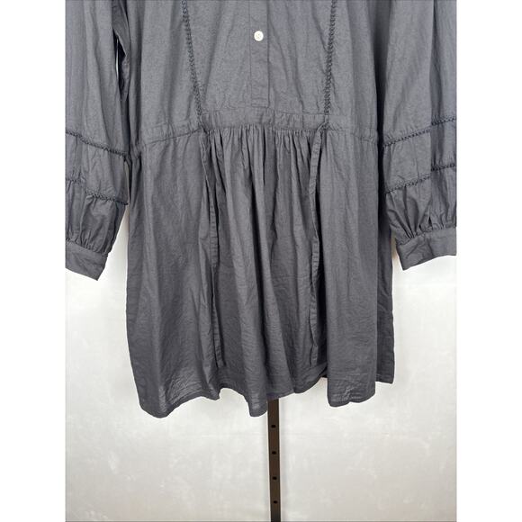 Emerson Fry India Shirtdress Medium Black Organic Cotton Dress Boho Quiet Luxury - Picture 5 of 12